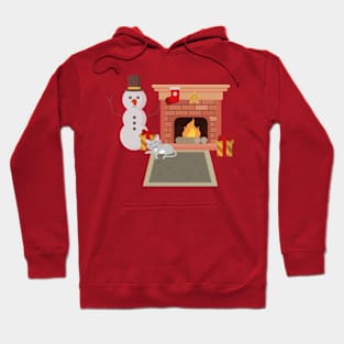 Christmas cozy cats near fireplace Hoodie